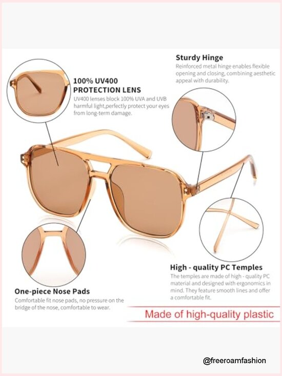 Retro Square Aviator Sunglasses 70s Vintage Trendy Plastic Frame UV400 Unisex main image 3